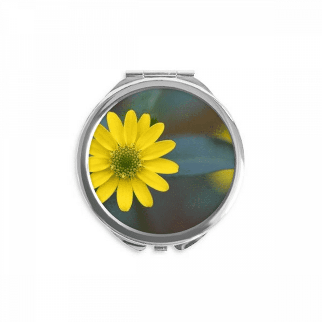 Fleurs Jaunes Chrysanthème Vert Main Miroir Compact Rond Portable Poche Verre