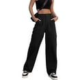 thumbnail image 1 of Pantalones cargo para mujer, pantalones anchos de cintura alta con 6 bolsillos, 1 of 4