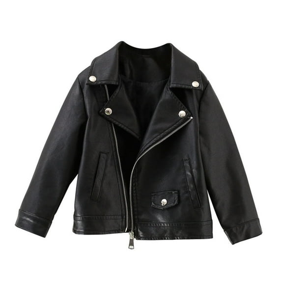 WIBACKER 2-8T Kid Boy Girl's Faux Leather Biker Jacket Oblique Zipper Black Leather Motorcycle Coat