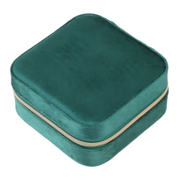 Joyero de terciopelo compacto con cremallera, organizador de viaje, estuche de almacenamiento portátil para uso diario, color verde negruzco