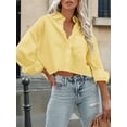 thumbnail image 5 of Womens Button Down Shirts Long Sleeve Casual Crop Tops Solid Lapel Blouse Shirt with Chest Pocket Yellow XL, 5 of 8