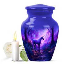 JAGASY Unicorn Cremation Urn for Girls, Blue Small Urns for Human Ashes Keepsake, Sunset Forest Trees Decorative Urns for Friends, Memorial Mini Urn for Boys, (3 Inch)