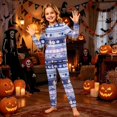 thumbnail image 2 of Matching Halloween Pajamas Set for Whole Family, Breathable Long Sleeve Halloween Family Pajamas with Moon Ghost Pattern, Cozy Family Halloween Pajama Set Sleepwear, 2 of 6