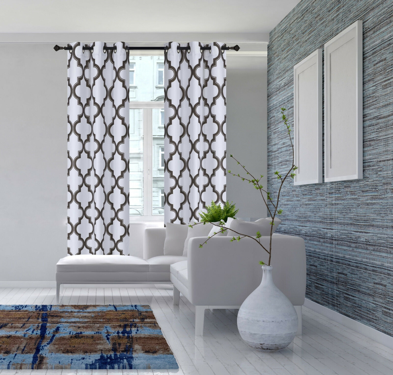 2-Piece 7LO BROWN Geometric Blackout Lined Grommet Window ...