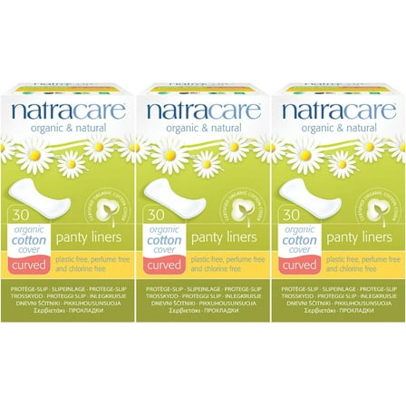 Natracare Organic and Natural Curved Panty Liners, Unscented, 30 Ct(Pack of 3)