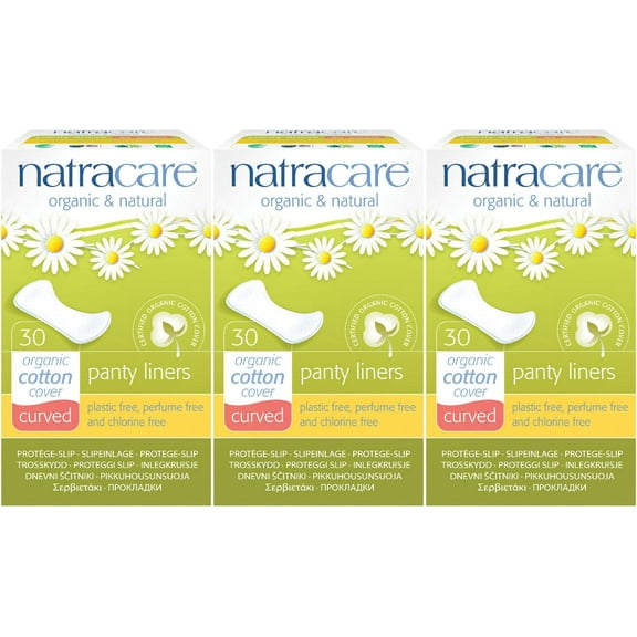 Natracare Organic and Natural Curved Panty Liners, Unscented, 30 Ct(Pack of 3)