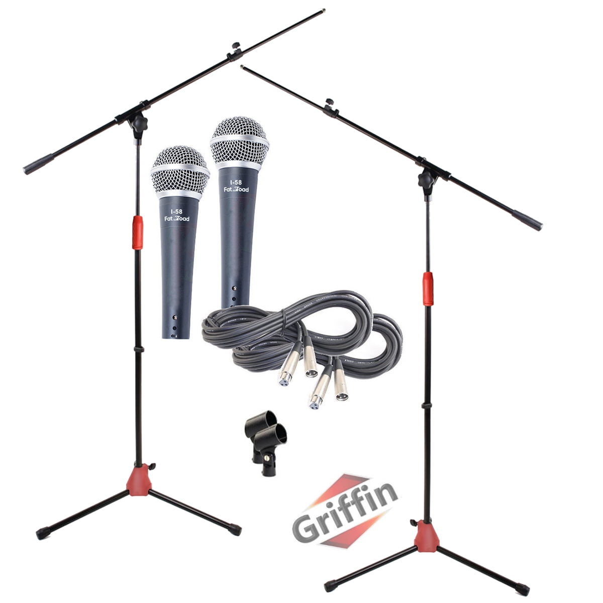Microphone Boom Stand 2-PACK DJ Tripod Holder XLR Cable Unidirectional Vocal Mic