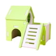 thumbnail image 2 of Hamster House, Mini Pet Cabin, Pet Habitat Decor, Hamster Hideout, Small Pet Enrichment Toys, 6X6X13 Inch Green Cage Accessory with Small Step Ladder, Wooden Texture Printed, 2 of 7
