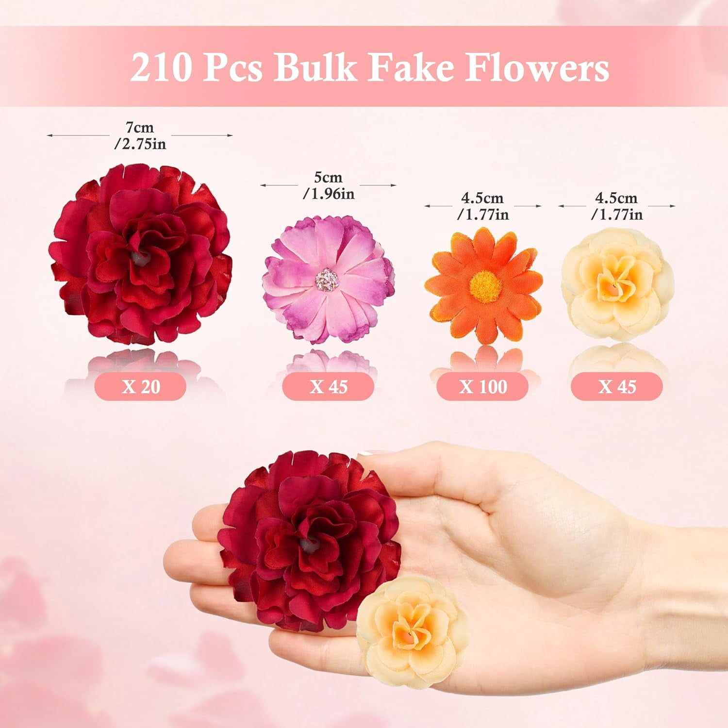 210 Pcs Mini Silk Flower Heads Small Fake Rose Daisy Faux Flowers Bulk for Crafts Artificial