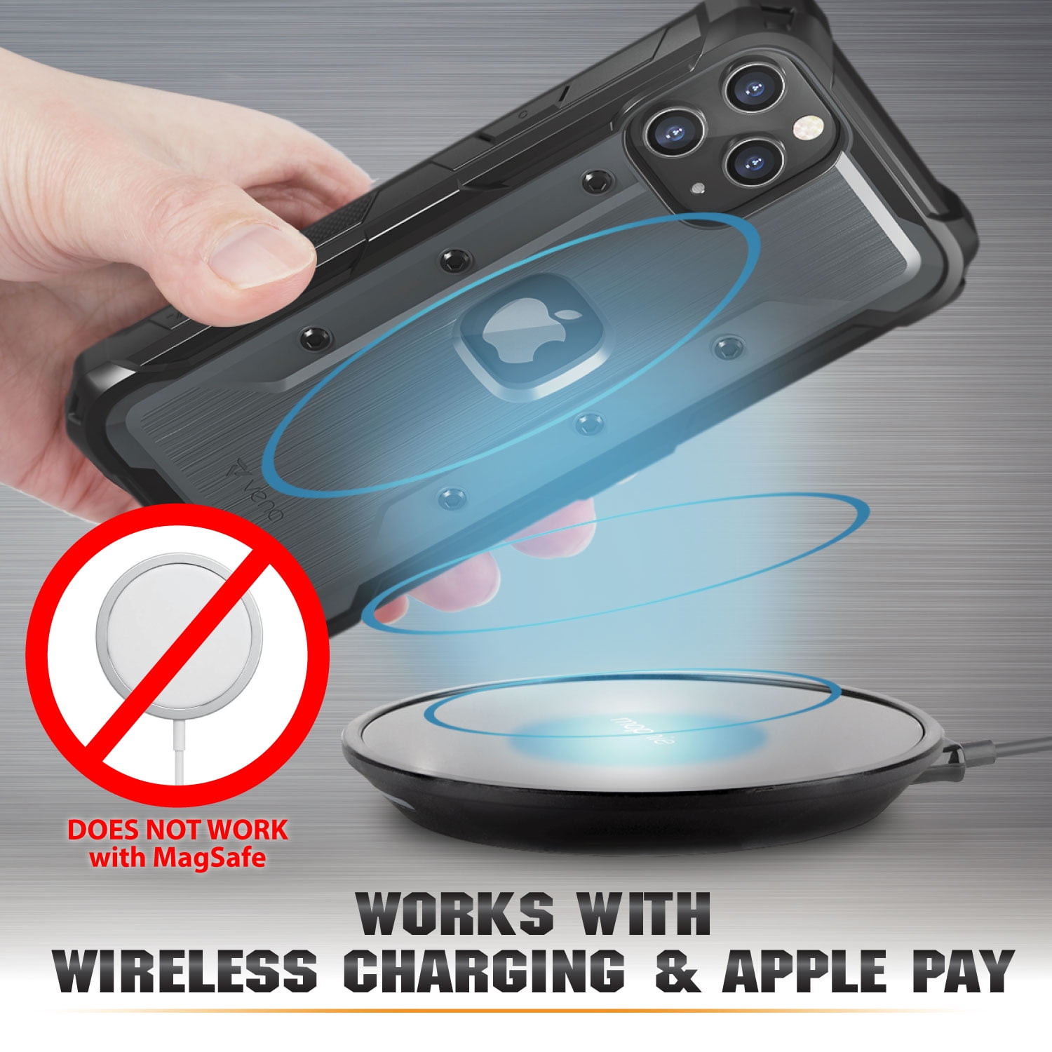 Vena iPhone 12 Pro Max (6.7") Case, [vArmor] Rugged Military Grade Heavy Duty Case with Belt Clip Swivel Holster and Kickstand - Space Gray / Black