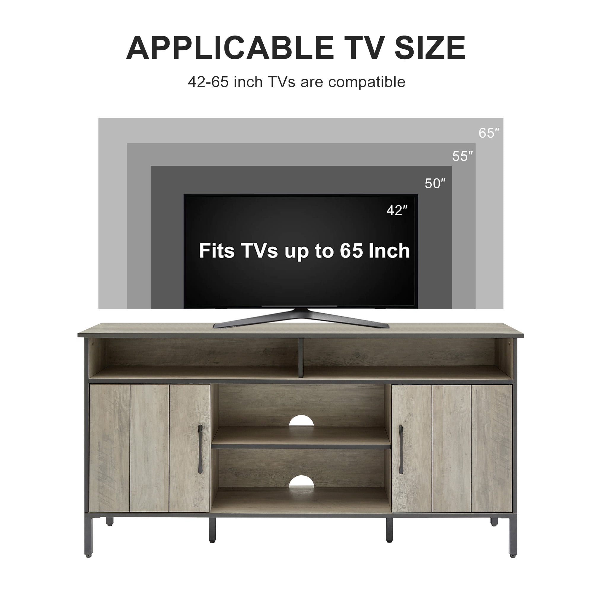 Aukfa 60 inch TV Stand for up to 65-inch with Adjustable feet,Rustic Gray