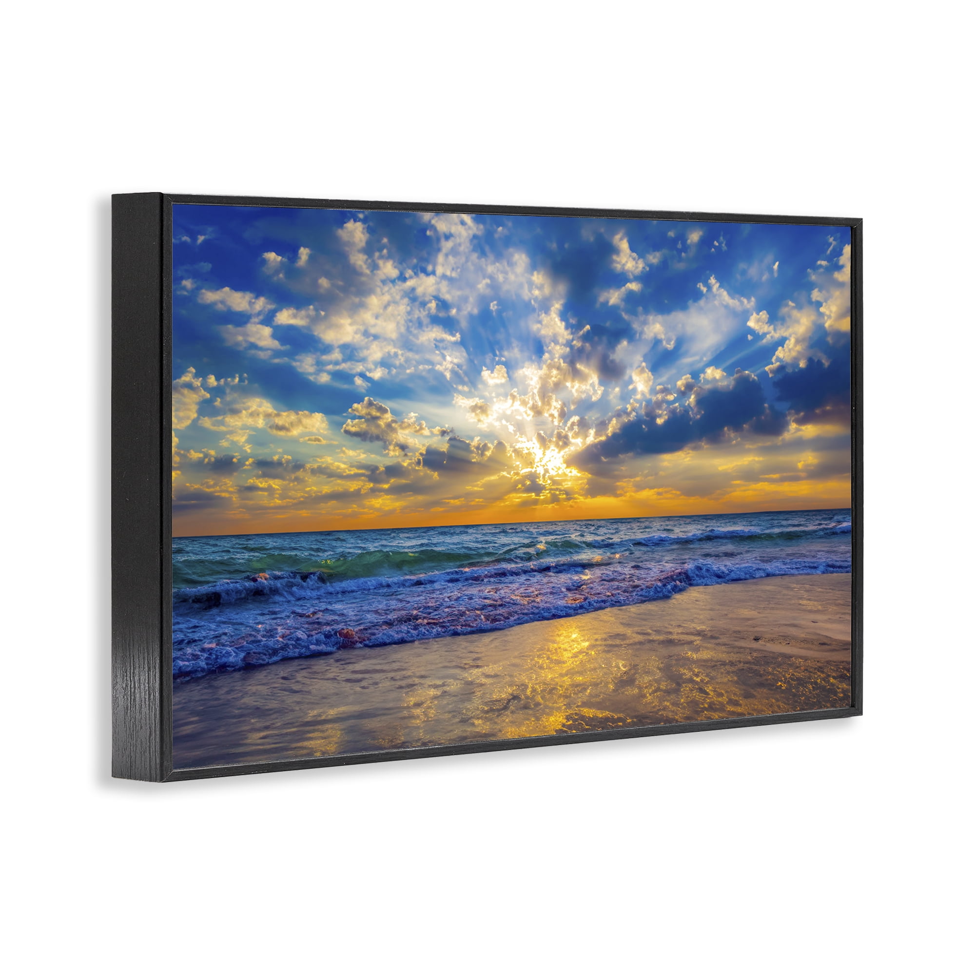 Stupell Industries Golden Blue Sun Ray On Beach Black Framed Giclee Art, design by Eszra Tanner