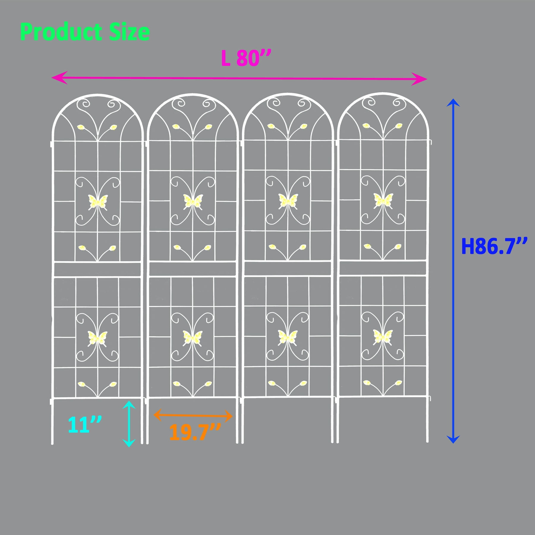 4 Pack Large Garden Trellis 86.7"H x 19.7" W Heavy Duty Rustproof White Iron Plant Trellis for Potted Plant Support Metal Climbing Rose Trellis Vine Vegetable Cucumber