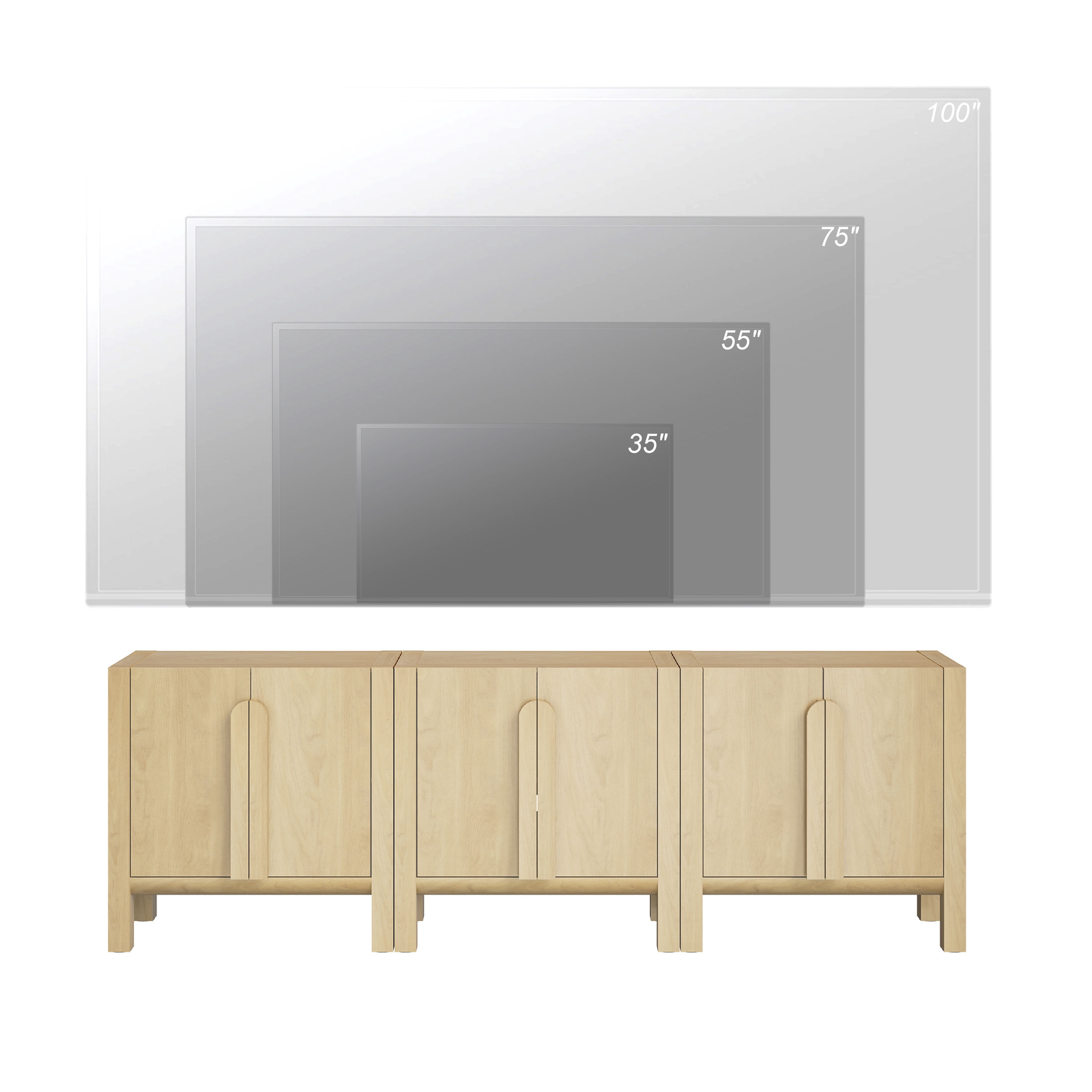 Mid-Century Modern 94.5" Sideboard Buffet Cabinet with Storage, 3-In-1 Wood Credenza with 6 Doors and Adjustable Shelves for Kitchen Living Room, Dining Room