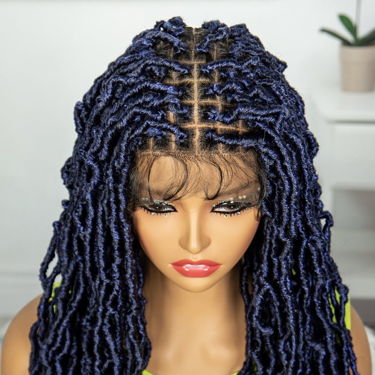 Colorful Locs Braided Wigs 36 Inches Full Double Lace Blue  display picture 3