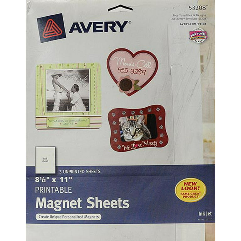 5 White Printable Magnet Sheets 3270 Avery Inkjet 8 1/2 x 11