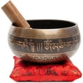 thumbnail image 2 of Tibetan Singing Bowl Set - Easy To Play Authentic Handmade For Meditation Sound 7 Chakra Healing By Himalayan Bazaar (Brown & Red), 2 of 7