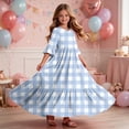thumbnail image 6 of LJEFF Girls Dress with Pocket, Plaid Flowy Tiered Skirt 3/4 sleeves Crew Neck Casual Dresses for Kids Light Blue Size 6 Years, 6 of 7