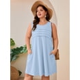 thumbnail image 2 of SHOWMALL Women's Plus Size Sleeveless Dress with Pockets, Pleated Chest Summer Sundress, Light Blue 1X Soft Breathable Tank Dress for Beach & Vacation, 2 of 7