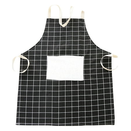 

VEAREAR Kitchen Apron Plaid Pattern Sleeveless Breathable Oil-proof Cotton Linen Front Pocket Bib Apron Kitchen Supplies