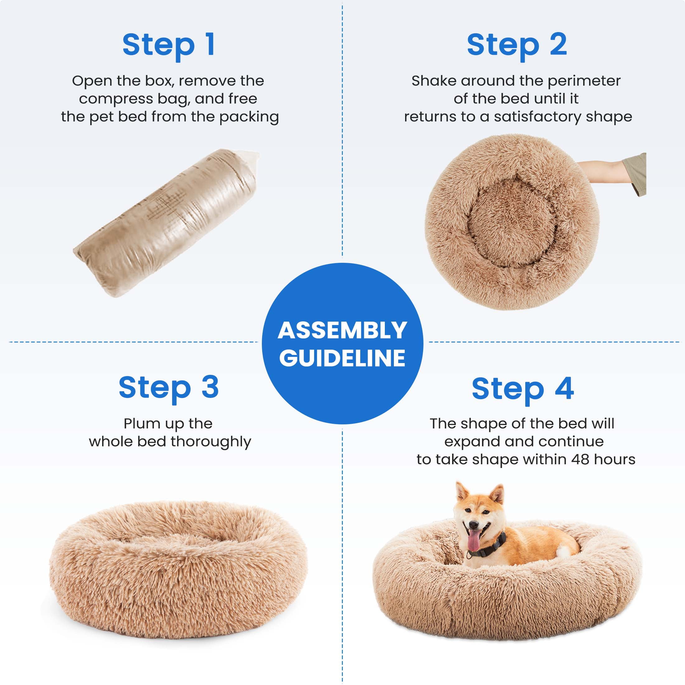 edx Calming 30" Donut Dog Bed, Soft Warm Cozy Plush Round Fluffy Pet Bed for Large Dogs, Machine Washable, Brown
