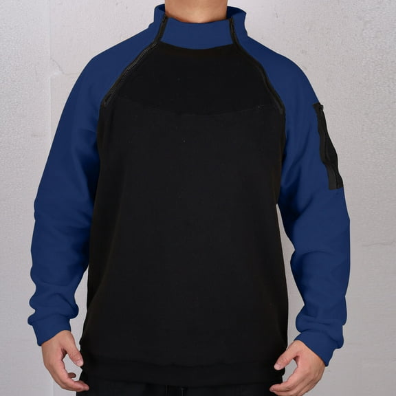 S-4X Plus Size Fleece Sweatshirts for Men with Zipper Mock Neck Shirts Big & Tall Pullover Slim-Fit Color-Block Warm Hiking Cargo Sweatshirt Tops