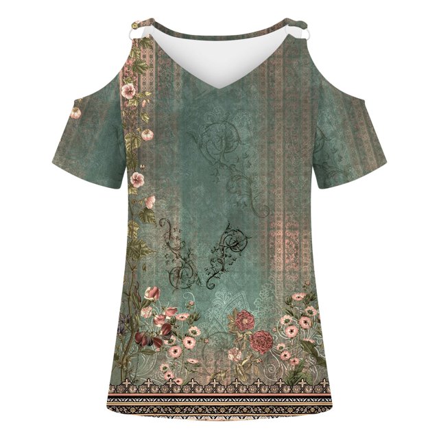 Heiheiup Robes pour les Femmes 2024 Femmes V Cou T-Shirt à Manches Courtes avec Imprimé Floral
