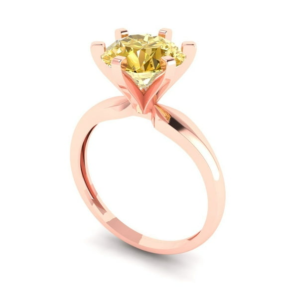 2.5 ct Round Cut Yellow Moissanite Solitaire Engagement Ring for Women in 14K Rose Gold