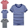 thumbnail image 4 of Men T-shirts Blue and White Striped Short-sleeved Sports O-Neck Casual Navy Tops, 4 of 5