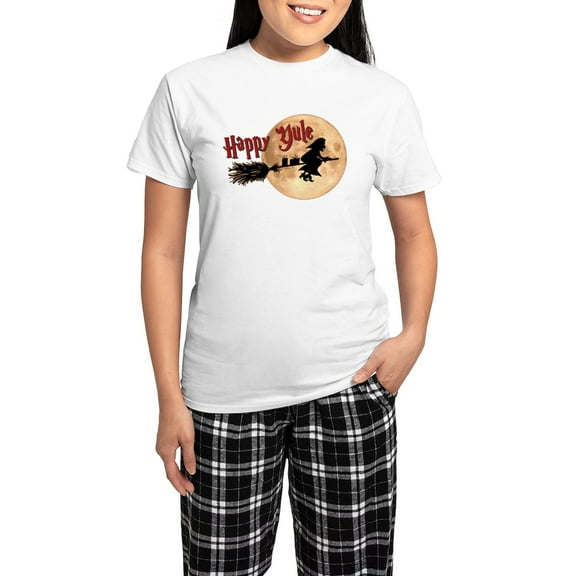 CafePress - Happy Yule Pajamas - Women's Short Sleeve Print T-Shirt and Pants Light Cotton Pajama Set