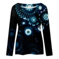 thumbnail image 4 of IROINID Offres T-Shirts à Manches Longues pour Femmes, Col Rond Imprimé, Ample, Automne, Blouse, Chandail, Bleu Ciel, 4 of 5