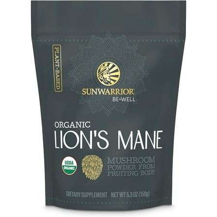 Sunwarrior Be Well Unsweetened Organic Lion's Mane Mushroom Powder, 5.3 oz