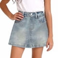 thumbnail image 2 of Girls' Denim Skort with Classic Design, Elastic Waist and Frayed Hem, Casual Style for Little Girls Perfect for Daily Wear Blue 7-8 Years, 2 of 6