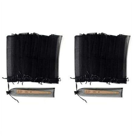 100Pcs Black Hand Fan Organza Bags 2 x 10 Inch Sheer Halloween Drawstring Pouches Folding Fan Gift Bags