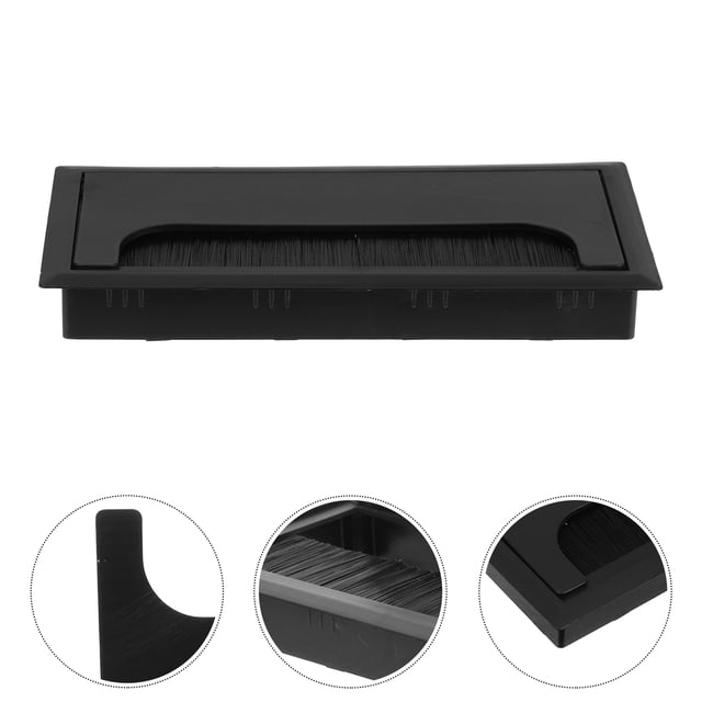HAMPPLIES 4Pcs Black Desktop Cable Grommet Covers with Brush for Safe and Organized Desk Cable Management