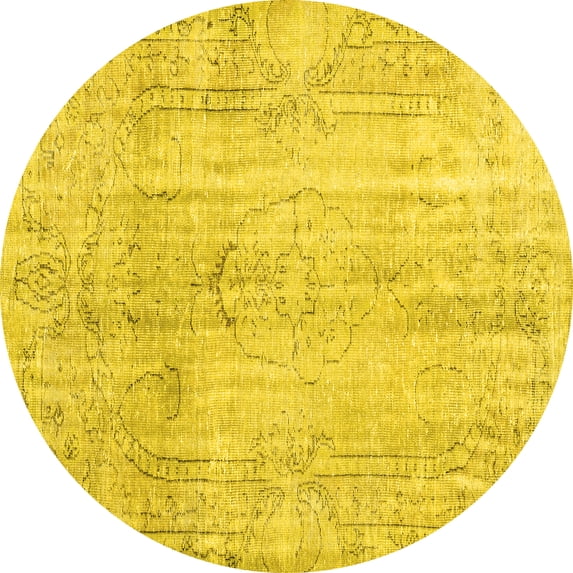 Ahgly Company Machine Washable Indoor Round Persian Yellow Traditional Area Rugs, 7' Round