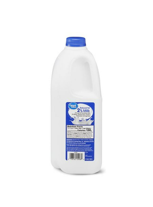 Great Value 2% Reduced Fat Milk, Half Gallon, 64 fl oz