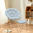 thumbnail image 6 of Cozy Saucer Chair, Living Room Chair, Faux Fur Soft Thick Padded Folding Chair, Comfortable Moon Chair for Living Room, Bedroom, Reading Nook, Modern Style, Light Blue, 6 of 12