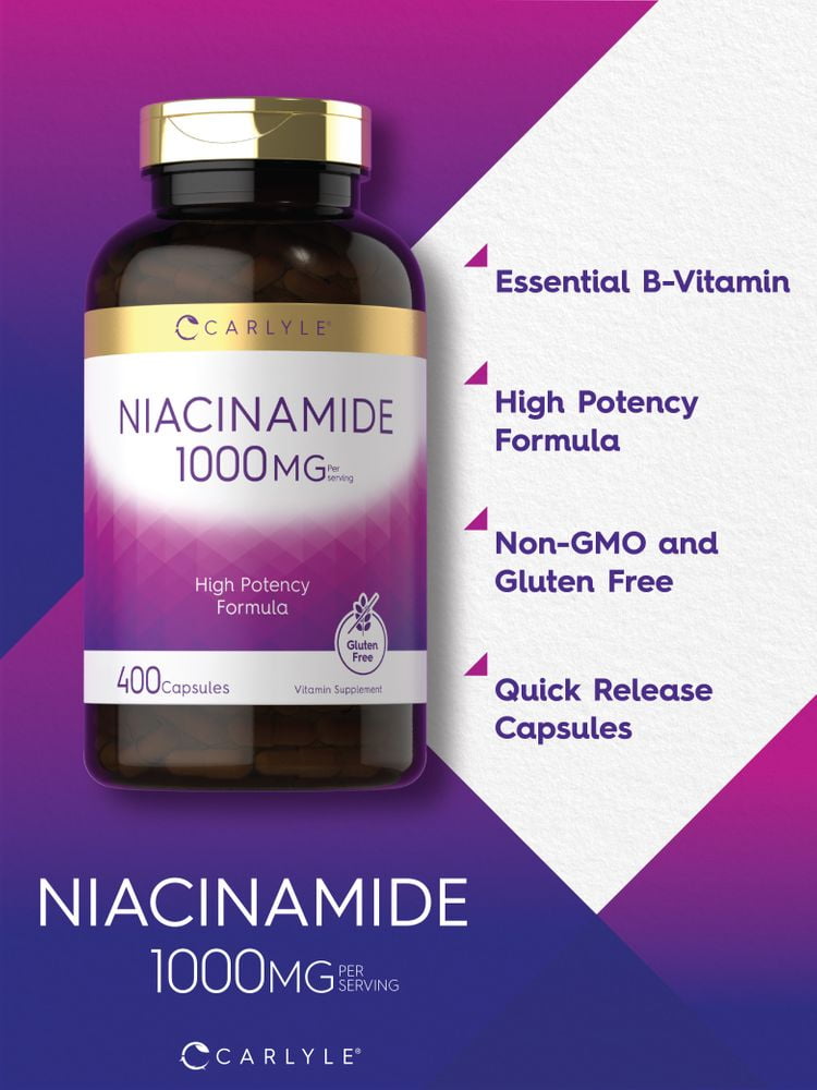 Niacinamide | 1000 mg | 400 Capsules | High Potency Formula | by Carlyle