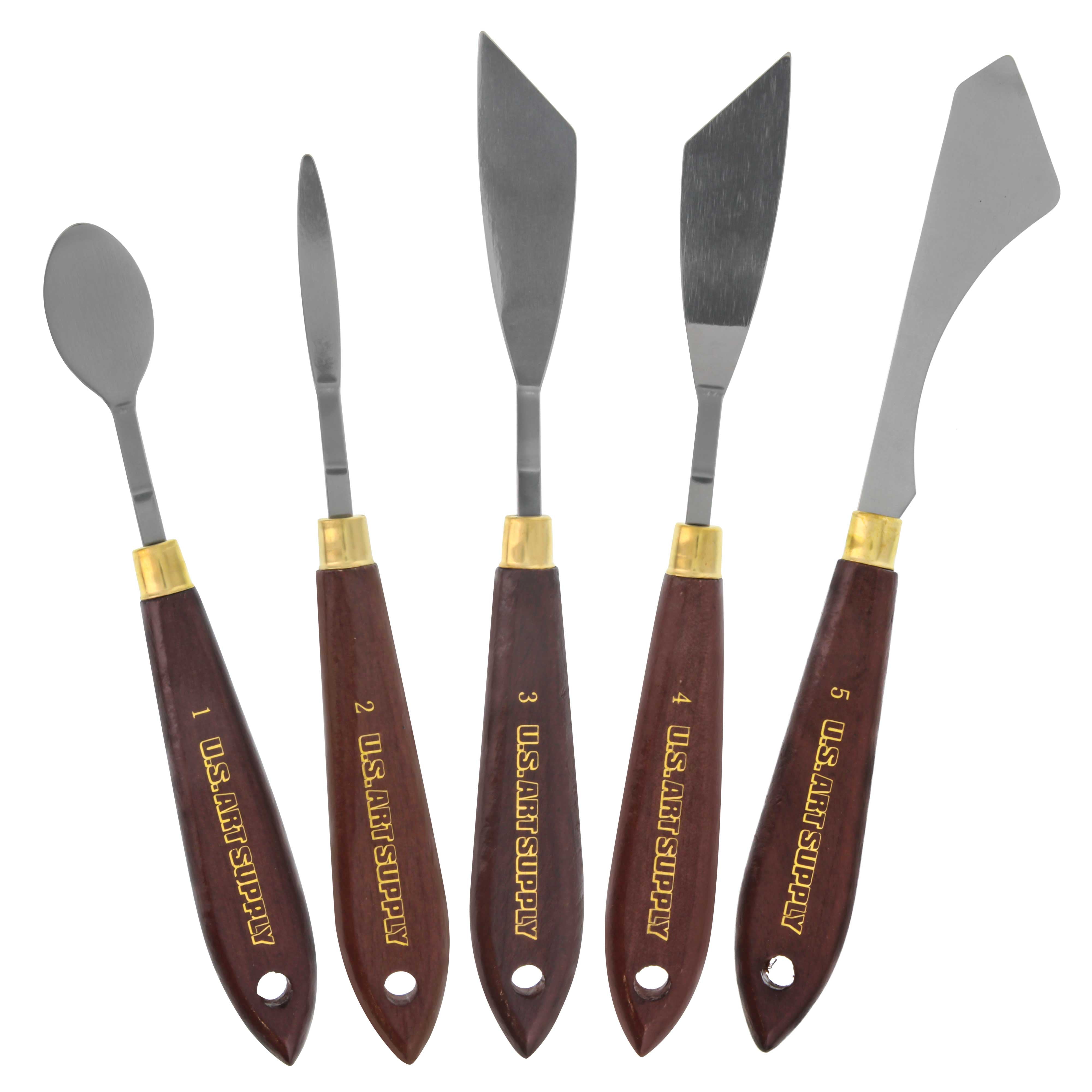 U.S. Art Supply 5Piece Artist Stainless Steel Palette Knife Set Wood