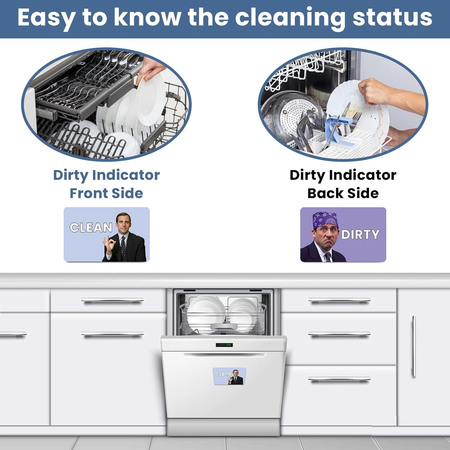 The Office Michael Scott Prison Mike Dishwasher Magnet Clean Dirty Sign Indicator Magnet Double Sided Flip with Metal Magnetic Plate Universal Kitchen Dish Washer Reversible Waterproof Sign