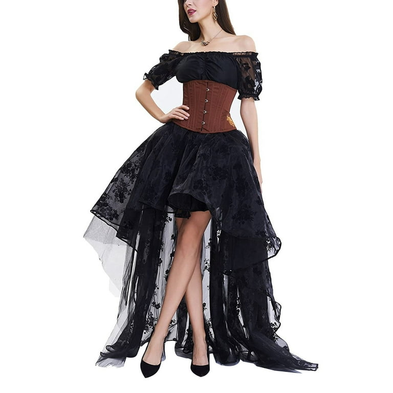 Women High Low Skirt Tutu Maxi Cocktail Skirt Tulle Ruffle Mesh Lace  Irregular Hem Long Skirt