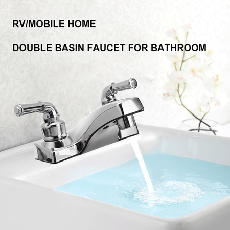 Double Handle Basin Spout Sink Bathroom Faucet 2 Hole Kitchen Cold Hot Mixer (Best Kitchen Faucet For Double Sink)