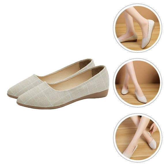 ifundom Women's Pointed Toe Flats in Beige, Lightweight PU -On Shoes for Spring and , Comfortable and Easy to Wear