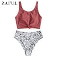 thumbnail image 5 of ZAFUL for Women's Swimwear Knot Dalmatian Print High Waisted Tankini Swimsuit Cherry Red XL, 5 of 7