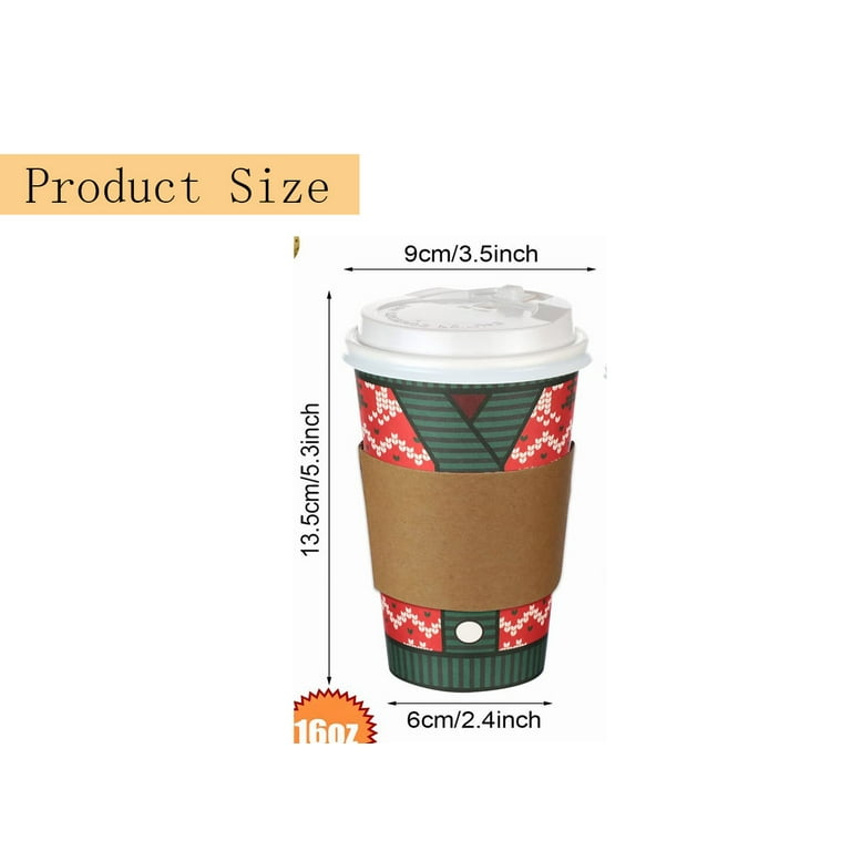 24pcs 16 oz 6 Designs Christmas Disposable Paper Cups with Cup Sleeves and Lids