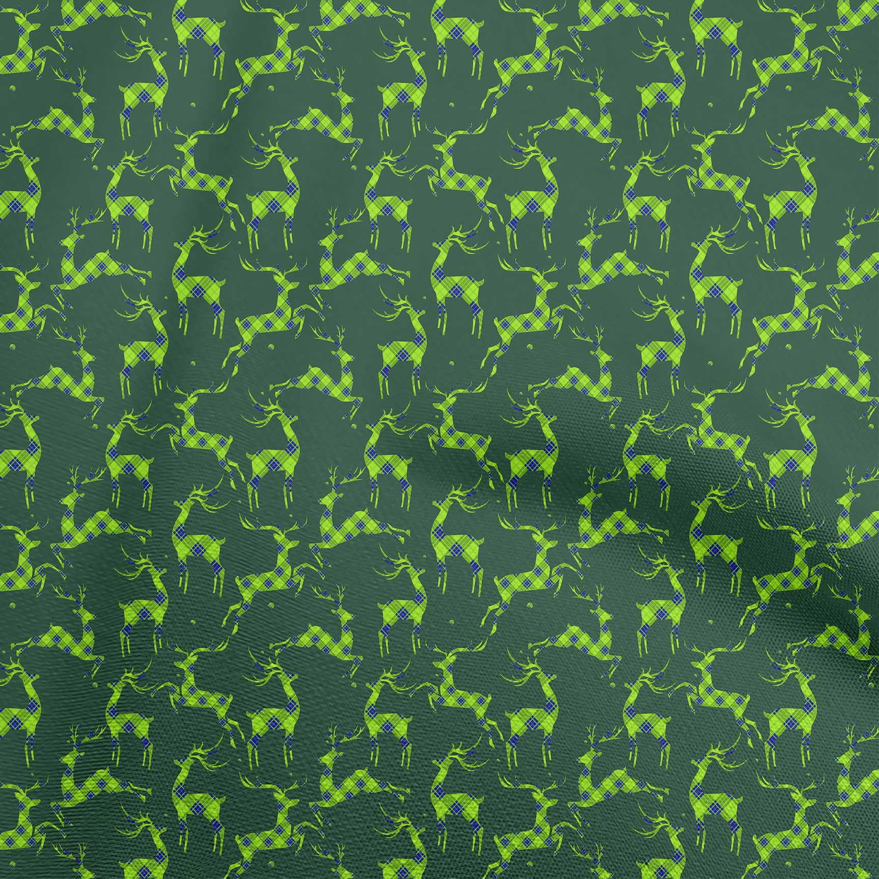 oneOone Velvet Dark Green Fabric Christmas Reindeer Lumberjack Fabric For Sewing Printed Craft Fabric By The Yard 58 Inch Wide
