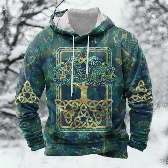 KANG European Medieval Norse Mythology Hooded Retro Casual Printed Hooded Sweatshirt