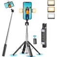 thumbnail image 1 of 41 Inch Selfie Stick Tripod Quadruped Stand with 2 Rechargeable Fill Lights, Retractable Tripod with Bluetooth Remote, Stainless Steel, 3 Light Modes, 1 of 4