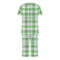 thumbnail image 5 of Cmfcve Women's Two-Piece Pajama Sets Checkered Printed Button-Up Pleated Lounge Set Round Neck Short Sleeve Top and Capri Pants Sleepwear Set with Pockets, 5 of 6
